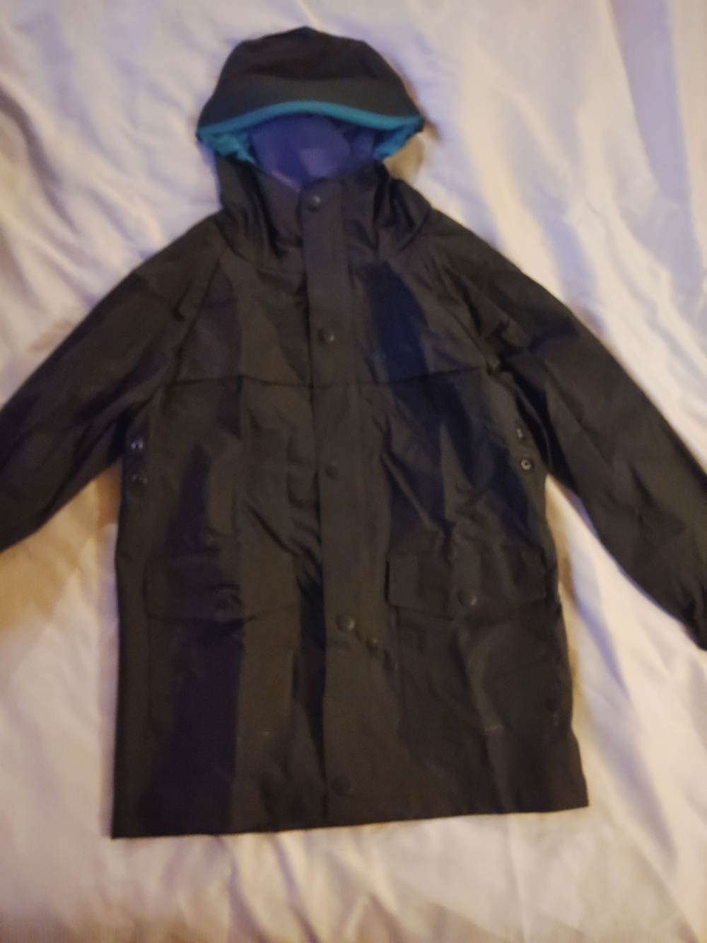 Children's Black Hooded Raincoat with Teal Trim